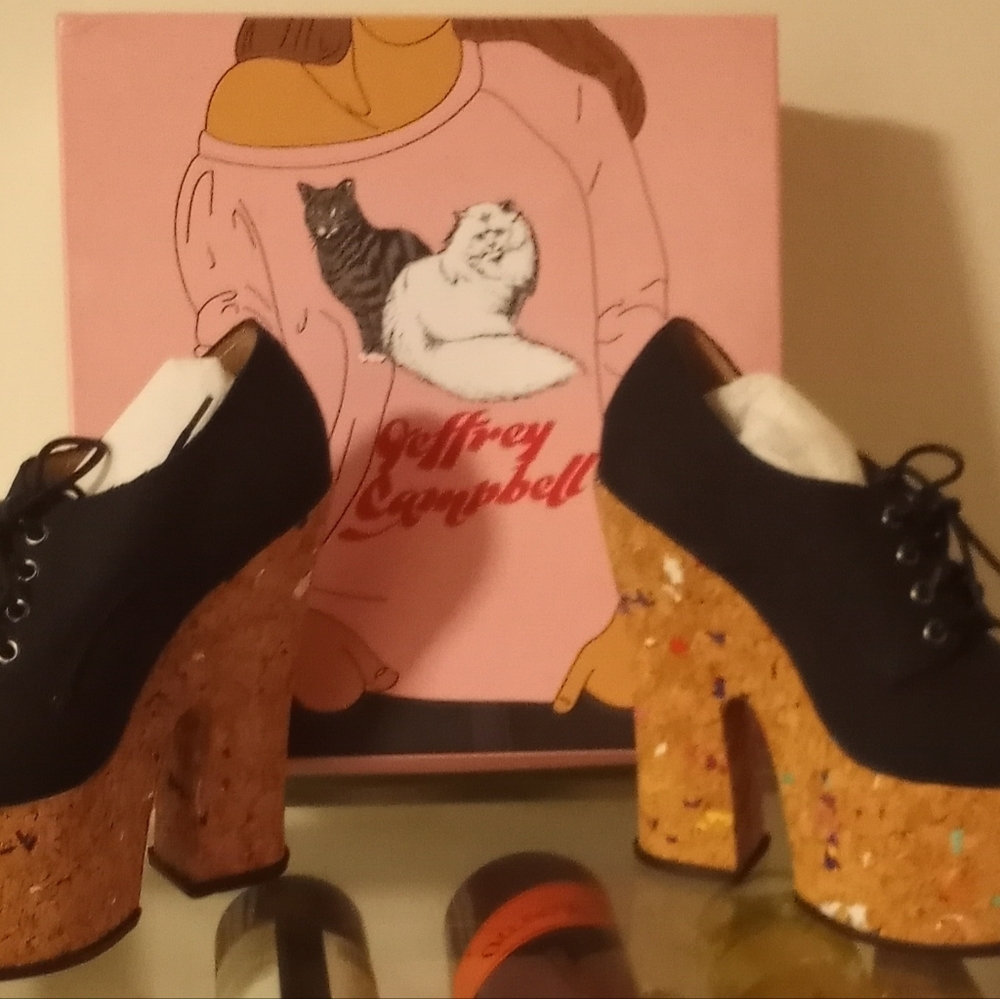 JEFFREY CAMPBELL CORK PLATFORM CLOTH LACE-UP SHOES